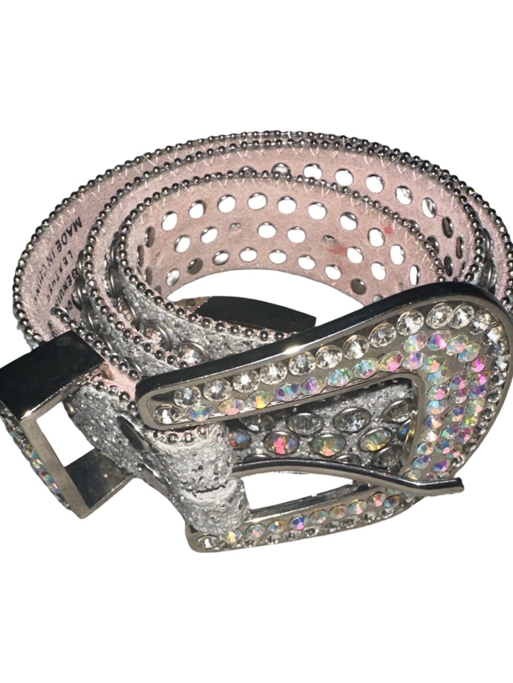 Rhinestone Crystal Buckle Women's Belt - Silver/translucent color
